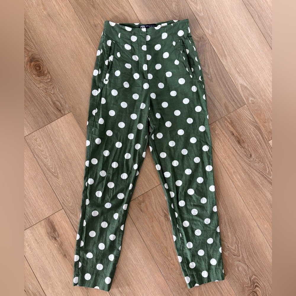 Zara Green Polka Dot linen pants